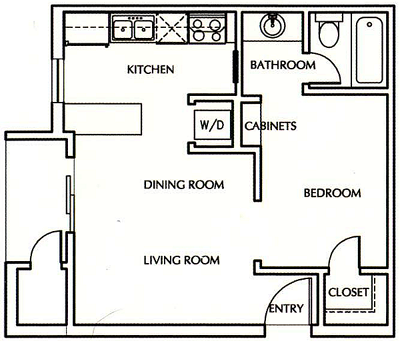 Efficiency One Bedroom / One Bath - 450 Sq. Ft.*