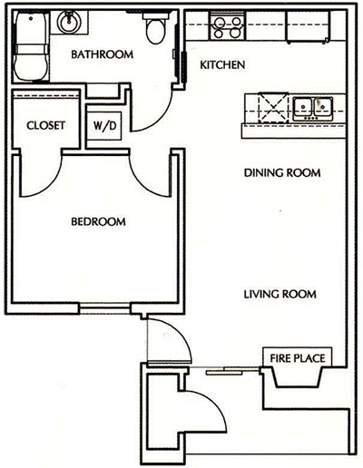 One Bedroom / One Bath 550 Sq. Ft.*