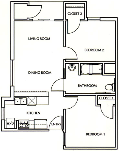 Two Bedroom / One Bath - 650 Sq. Ft.*