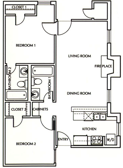 Two Bedroom / Two Bath - 750 Sq. Ft.*