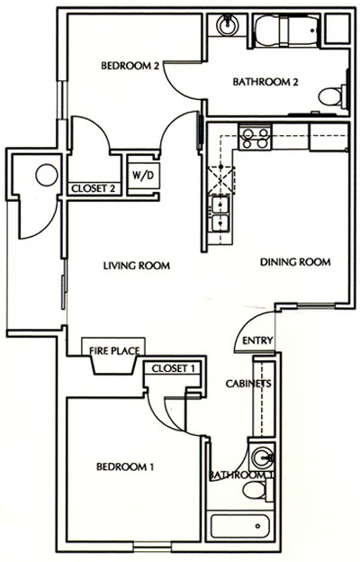 Two Bedroom / Two Bath - 750 Sq. Ft.*